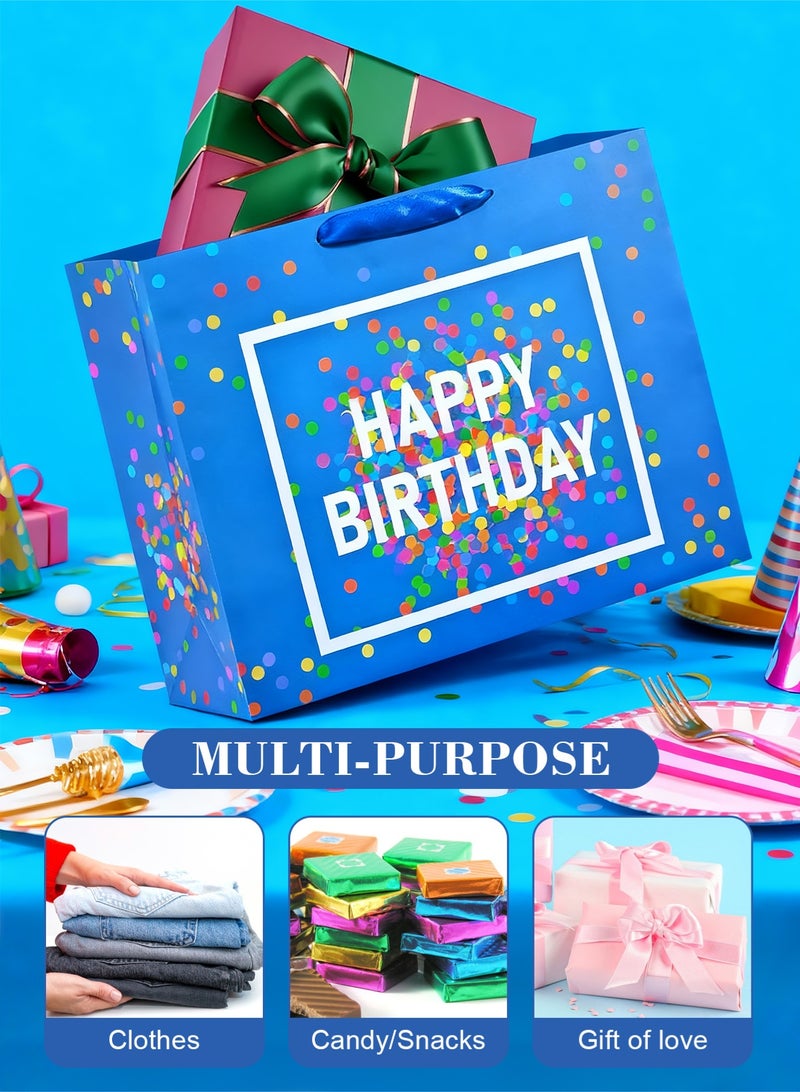 HomarKet 4 Pack Large Happy Birthday Gift Bag with Card and Tissue Papers, Handles Polka Dot Design Like Balloons for Women/Men/Boys/ Girls Birthday Party 33x12x26cm，Blue - Image 5
